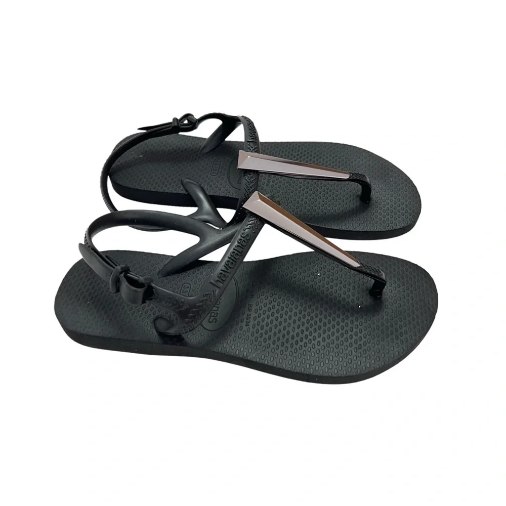 Havaianas Black Thong Rubber Essential Summer Pool Slides Sandals 35‎ / 36 4 5